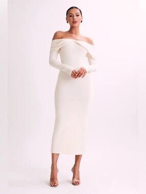 Meshki Odyssey Off Shoulder Knit Maxi Dress - Ivory Size XL NWT
